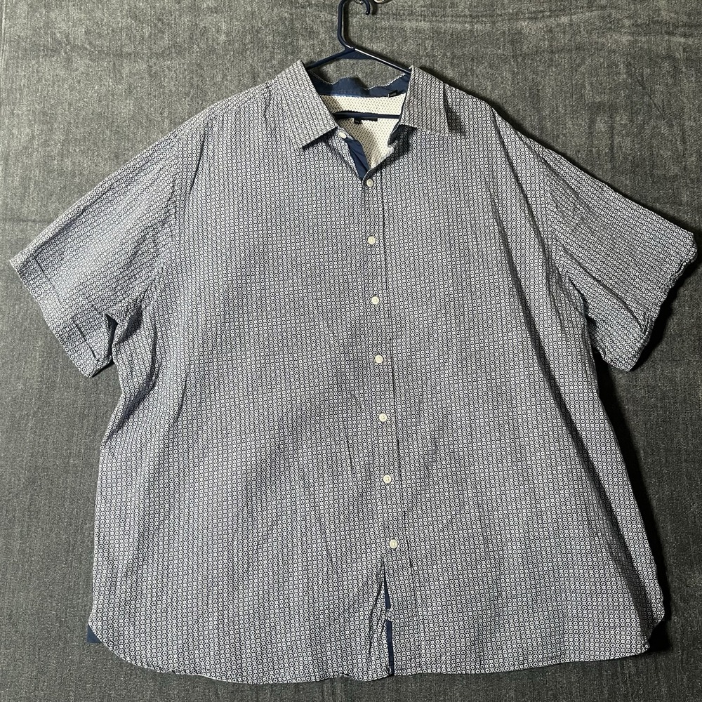SYNRGY Mens 3XL Short Sleeve Button Up Shirt Blue White Geometric Pattern